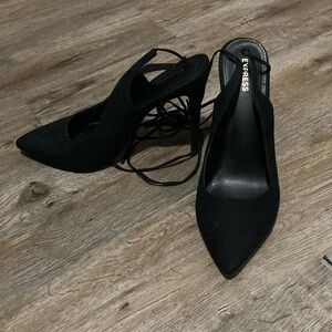 Express 5 inch black heels w/string around the ankle